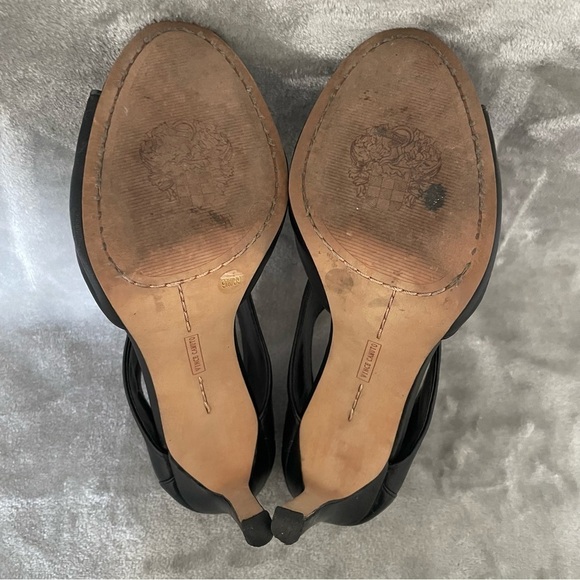 Vince Camuto Seena1 Black Nappa Open Toe Leather Bootie Heels Zip Back Sz 9 - Picture 8 of 10